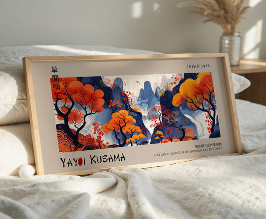 Japanese Art Print - Autumn Landscape, Panoramic Wall Art, Abstract Poster, Nature Artwork, Colourful Home Decor