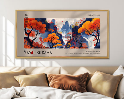 Japanese Art Print - Autumn Landscape, Panoramic Wall Art, Abstract Poster, Nature Artwork, Colourful Home Decor