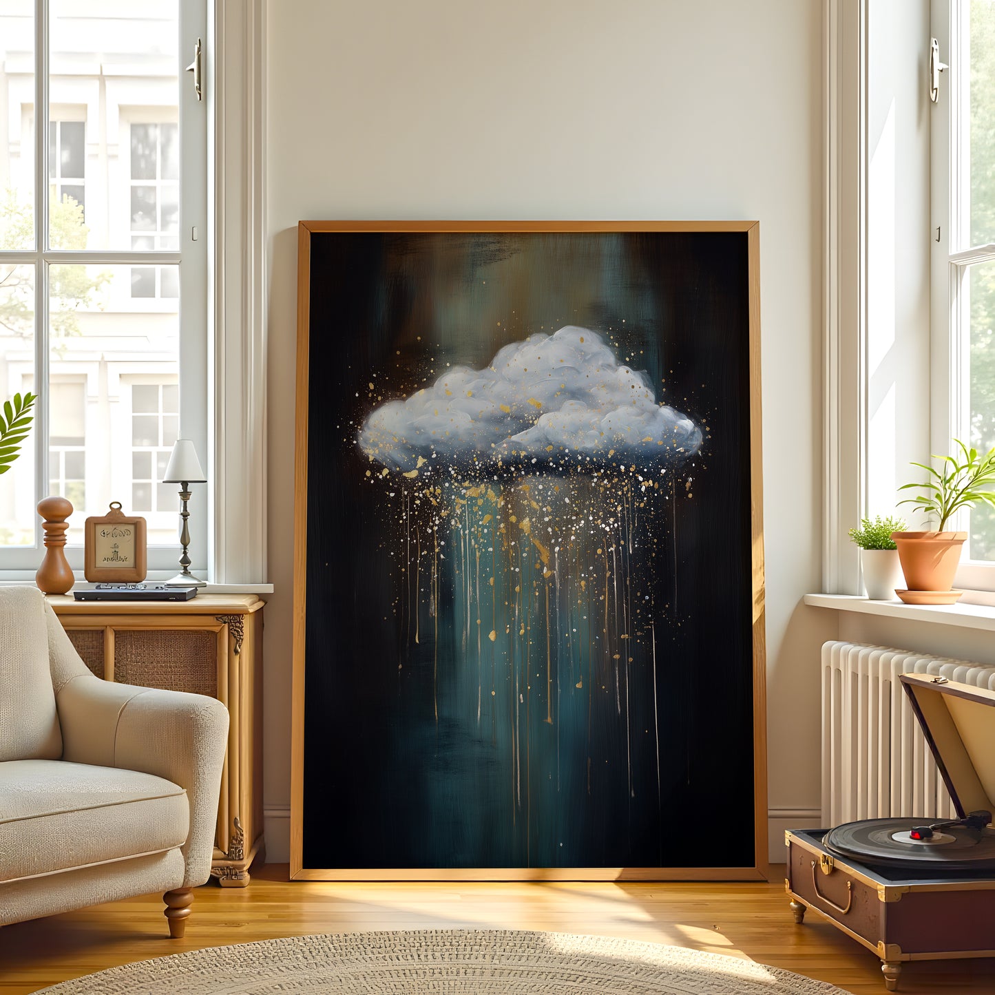 Cloud Wall Art · Moody Wall Art · Abstract Art Print · Minimalist Wall Art · Gold Drip Art · Maximalist Decor · Sky Wall Art · Rain Cloud Print
