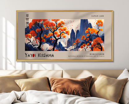 Vibrant Japanese Landscape Print, Colourful Pagoda Wall Art, Modern Nature Poster, Fine Art Décor, Panoramic Asian Wall Print