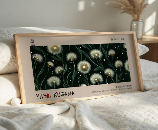 Dandelion Japanese Print, Panoramic Flowers Poster, Floral Wall Décor For Living Room, Green Bedroom Wall Art, Home Office Art