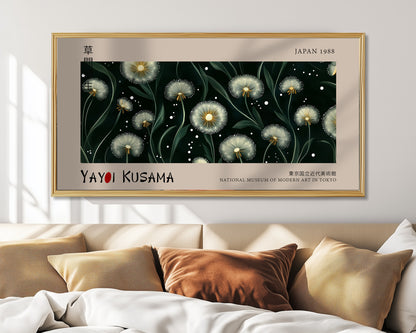 Dandelion Japanese Print, Panoramic Flowers Poster, Floral Wall Décor For Living Room, Green Bedroom Wall Art, Home Office Art