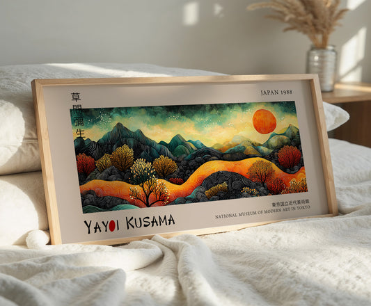 Japanese Sunset Print, Panoramic Mountain Landscape Art, Colourful Modern Wall Décor For Bedroom, Home & Living Exhibition Wall Art