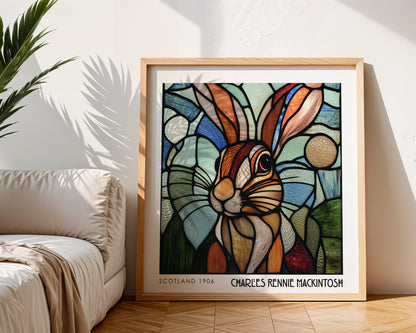 Charles Rennie Mackintosh Stained Glass Hare Print – Art Nouveau Wall Art - Art Deco Decor - Inspired Poster Print - Animal Poster