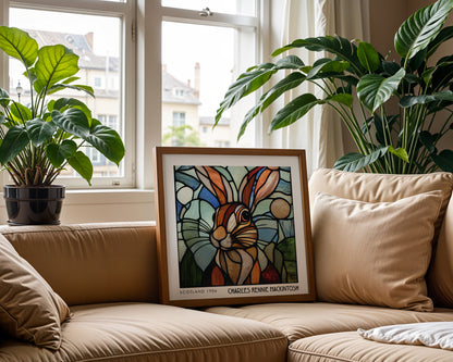 Charles Rennie Mackintosh Stained Glass Hare Print – Art Nouveau Wall Art - Art Deco Decor - Inspired Poster Print - Animal Poster
