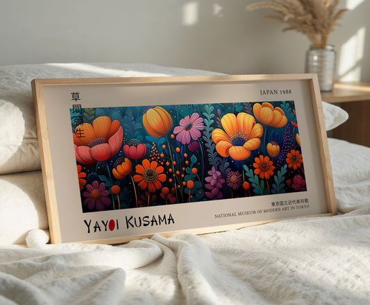 Japanese Exhibition Print - Panoramic Wall Art, Modern Home & Office Decor, Botanical Artwork, Colourful Flowers