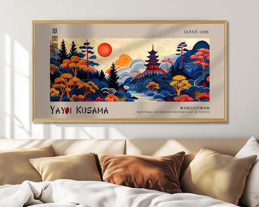 Japanese Wall Art Print, Panoramic Landscape Poster, Yayoi Kusama Inspired Print, Vintage Japan Decor, Japandi Art Gift