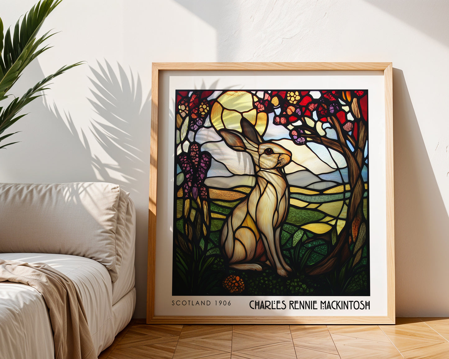 Charles Rennie Mackintosh Stained Glass Hare Print – Art Nouveau Wall Art - Art Deco Decor - Inspired Poster Print - Animal Poster
