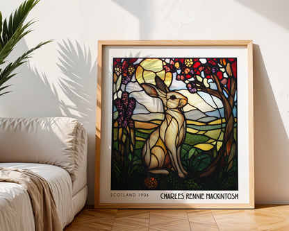 Charles Rennie Mackintosh Stained Glass Hare Print – Art Nouveau Wall Art - Art Deco Decor - Inspired Poster Print - Animal Poster