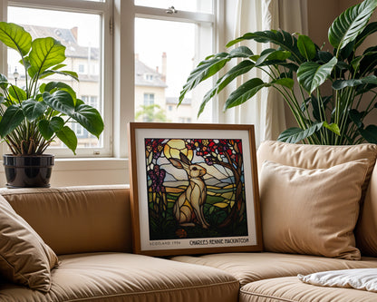 Charles Rennie Mackintosh Stained Glass Hare Print – Art Nouveau Wall Art - Art Deco Decor - Inspired Poster Print - Animal Poster