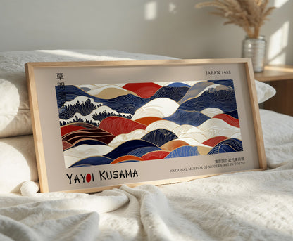 Yayoi Kusama Panoramic Print - Ocean Waves, Japanese Wall Art, Modern Abstract Wall Decor, Exhibition Poster