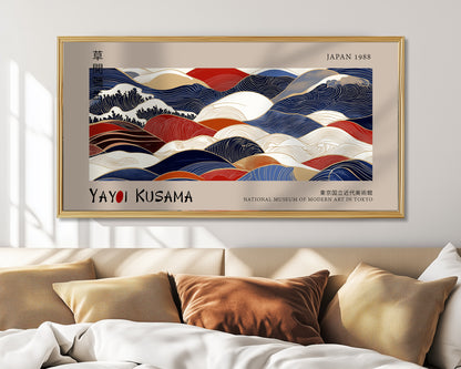 Yayoi Kusama Panoramic Print - Ocean Waves, Japanese Wall Art, Modern Abstract Wall Decor, Exhibition Poster