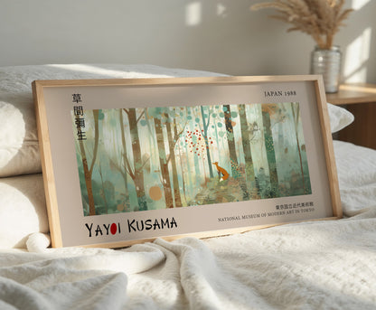 Yayoi Kusama Panoramic Print - Fox in Forest, Japanese Wall Art, Modern Abstract Wall Decor, Exhibition