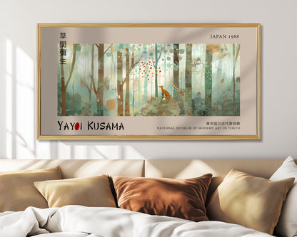 Yayoi Kusama Panoramic Print - Fox in Forest, Japanese Wall Art, Modern Abstract Wall Decor, Exhibition