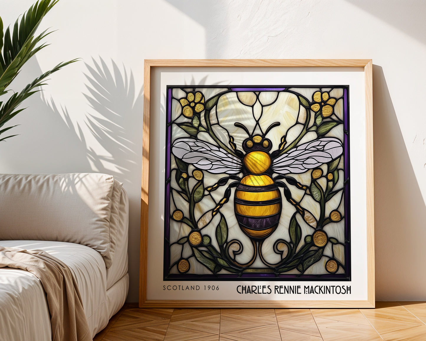 Charles Rennie Mackintosh Stained Glass Bee Print – Art Nouveau Wall Art - Art Deco Decor - Inspired Poster Print - Animal Poster