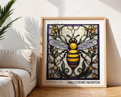 Charles Rennie Mackintosh Stained Glass Bee Print – Art Nouveau Wall Art - Art Deco Decor - Inspired Poster Print - Animal Poster