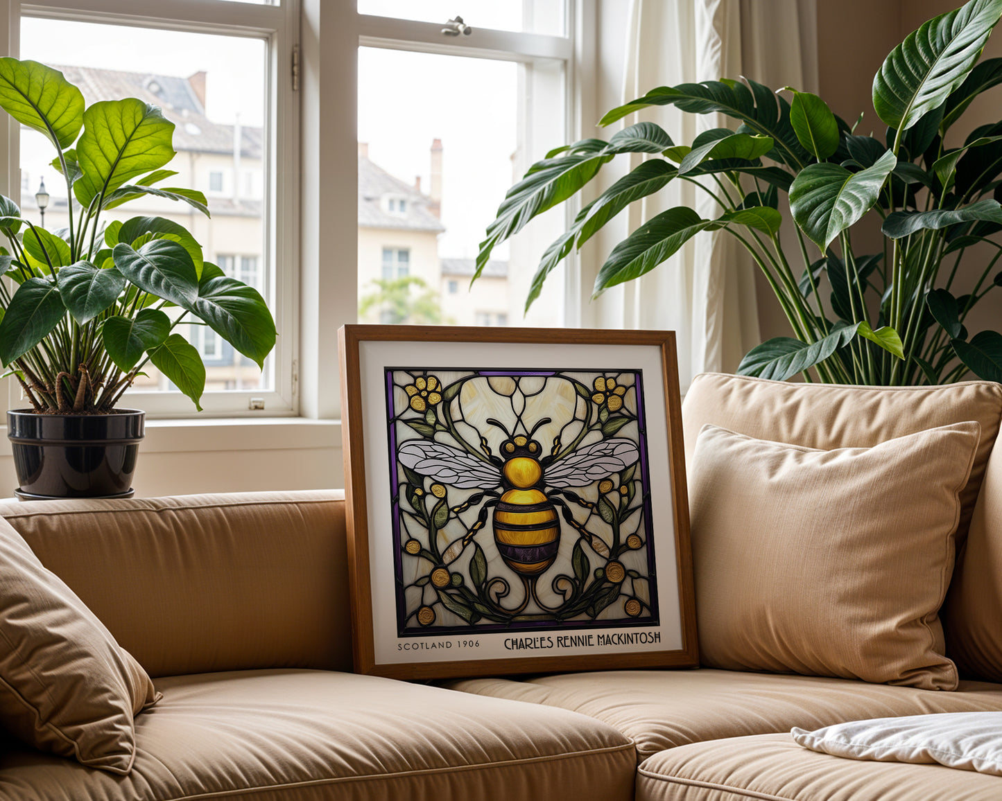 Charles Rennie Mackintosh Stained Glass Bee Print – Art Nouveau Wall Art - Art Deco Decor - Inspired Poster Print - Animal Poster