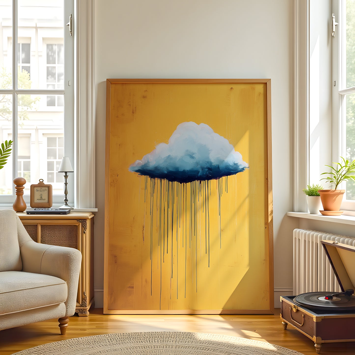 Rain Cloud Print ·Yellow Wall Art · Abstract Poster Print · Minimalist Wall Art · Maximalist Decor · Sky Wall Art · Fluffy Cloud Poster
