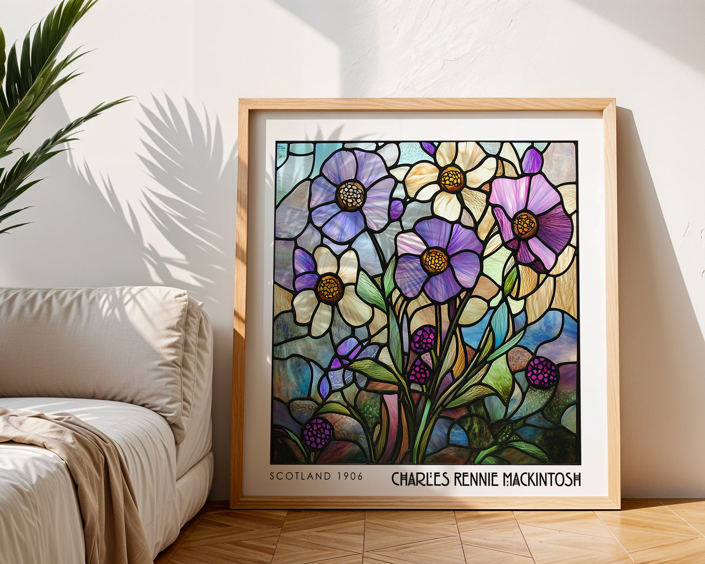 Floral Charles Rennie Mackintosh Stained Glass Print – Art Nouveau Wall Art - Art Deco Decor - Inspired Poster Print