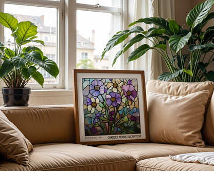 Floral Charles Rennie Mackintosh Stained Glass Print – Art Nouveau Wall Art - Art Deco Decor - Inspired Poster Print