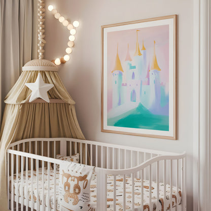 Whimsical Castle Nursery Print - Fairy Tale Wall Art - Pastel Princess Castle Poster - Dreamy Kids Room Decor - Pink Wall Art - Princess Art