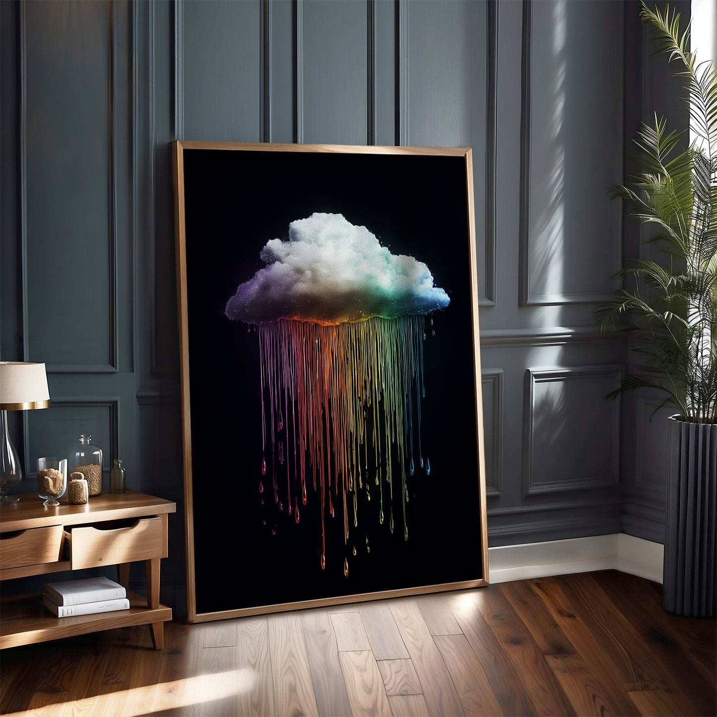 Rainbow Cloud Print · Black Wall Art · Abstract Poster Print · Minimalist Wall Art · Maximalist Decor · Sky Wall Art · Fluffy Cloud Poster (Copy)