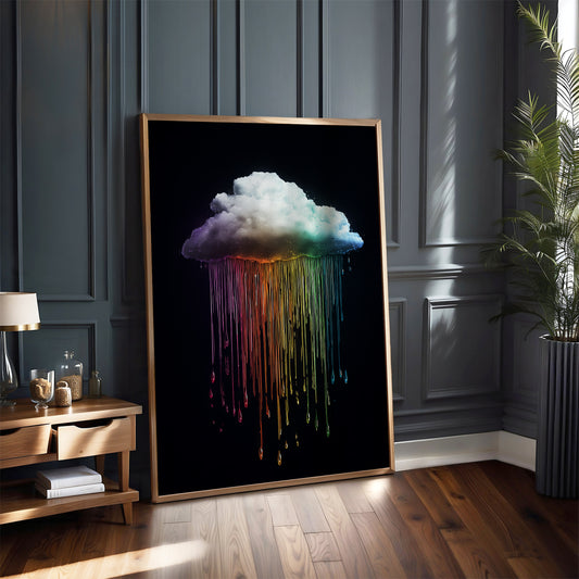 Rainbow Cloud Print · Black Wall Art · Abstract Poster Print · Minimalist Wall Art · Maximalist Decor · Sky Wall Art · Fluffy Cloud Poster (Copy)