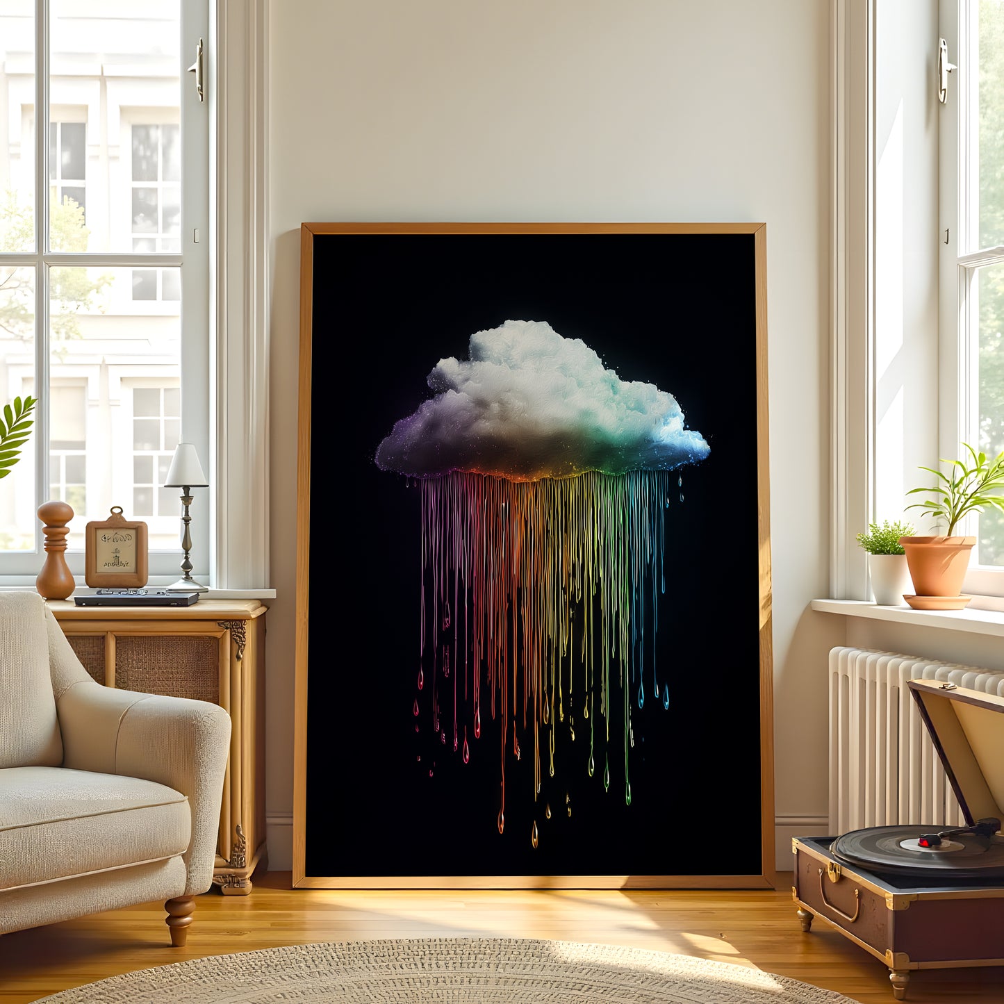 Rainbow Cloud Print · Black Wall Art · Abstract Poster Print · Minimalist Wall Art · Maximalist Decor · Sky Wall Art · Fluffy Cloud Poster (Copy)