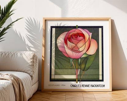 Rose Floral Charles Rennie Mackintosh Stained Glass Print – Art Nouveau Wall Art - Art Deco Decor - Inspired Poster Print