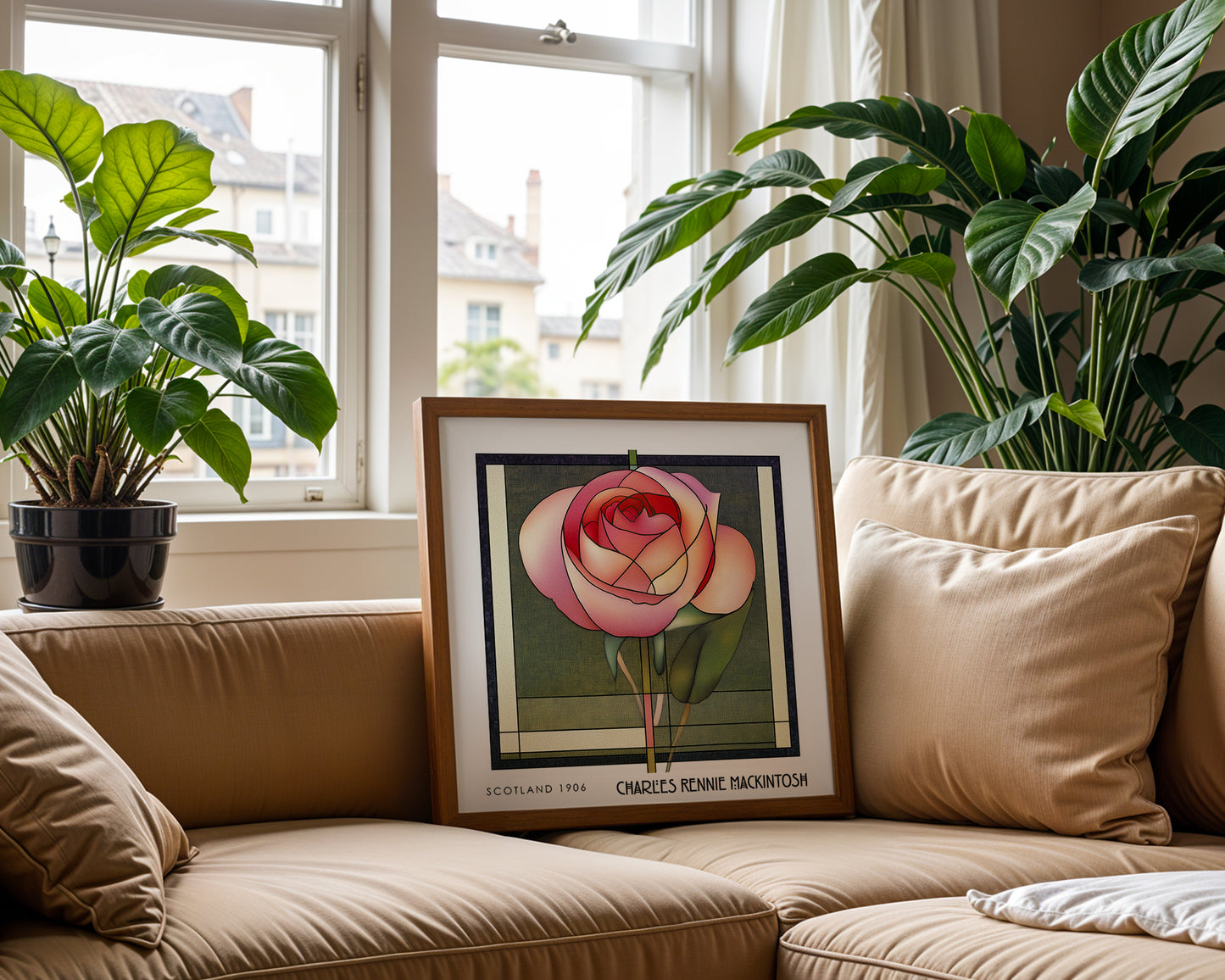 Rose Floral Charles Rennie Mackintosh Stained Glass Print – Art Nouveau Wall Art - Art Deco Decor - Inspired Poster Print
