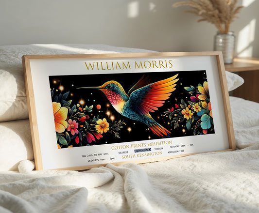 William Morris Panoramic Print, William Morris Exhibition Print, William Morris Poster, Vintage Wall Art, Textiles Art, Hummingbird Print