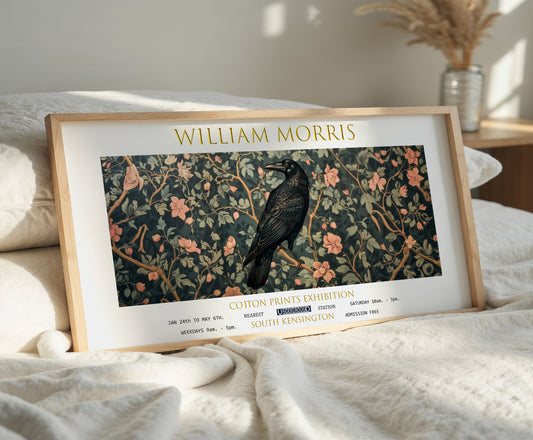 William Morris Panoramic Print, William Morris Exhibition Print, William Morris Poster, Vintage Gothic Wall Art, Textiles Art, Raven Print