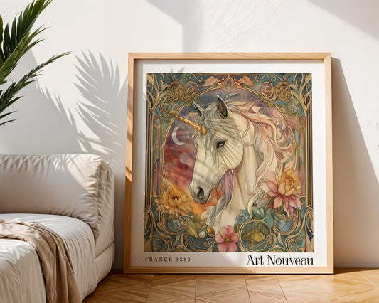 Art Nouveau Print – Vintage French Wall Art - Classic Art Decor - Gallery Wall Poster  - Mythical Unicorn Print