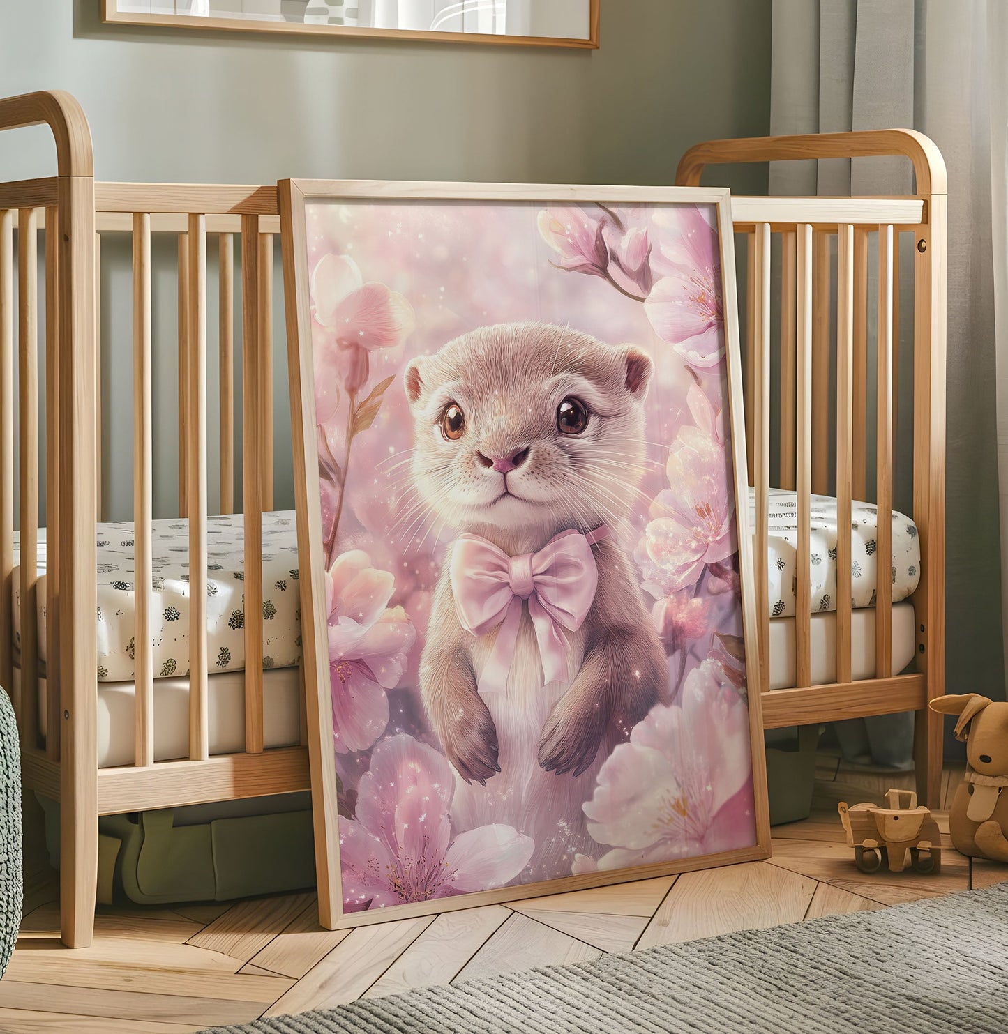 Nursery Wall Art - Cute Animal Print, Whimsical Pastel Nursery Decor, Adorable Otter Illustration, Soft Pink Kids Room Poster - Babies Room