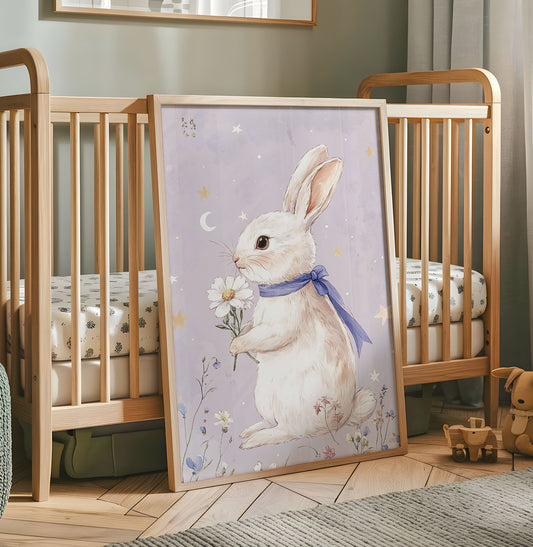 Cute Bunny Print - Nursery Wall Art - Baby Room Decor - Baby Shower Gift - Soft Pastel Poster - Baby Animal Print - Floral Poster