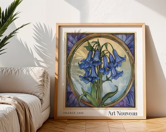 Art Nouveau Print – Vintage French Wall Art - Classic Art Decor - Gallery Wall Poster  -Bluebells Floral Print