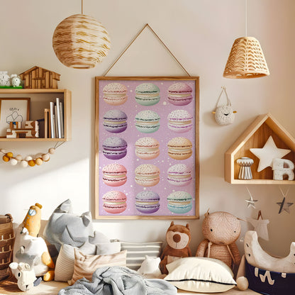 Pastel Macaron Wall Art - Cute Dessert Kitchen Print - French Patisserie Poster - Bakery Decor - Sweet Treats Poster - Kids Bedroom Decor