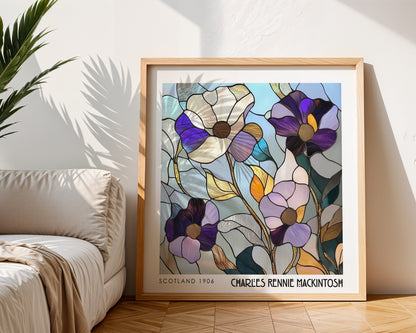 Floral Charles Rennie Mackintosh Stained Glass Print – Art Nouveau Wall Art - Art Deco Decor - Inspired Poster Print