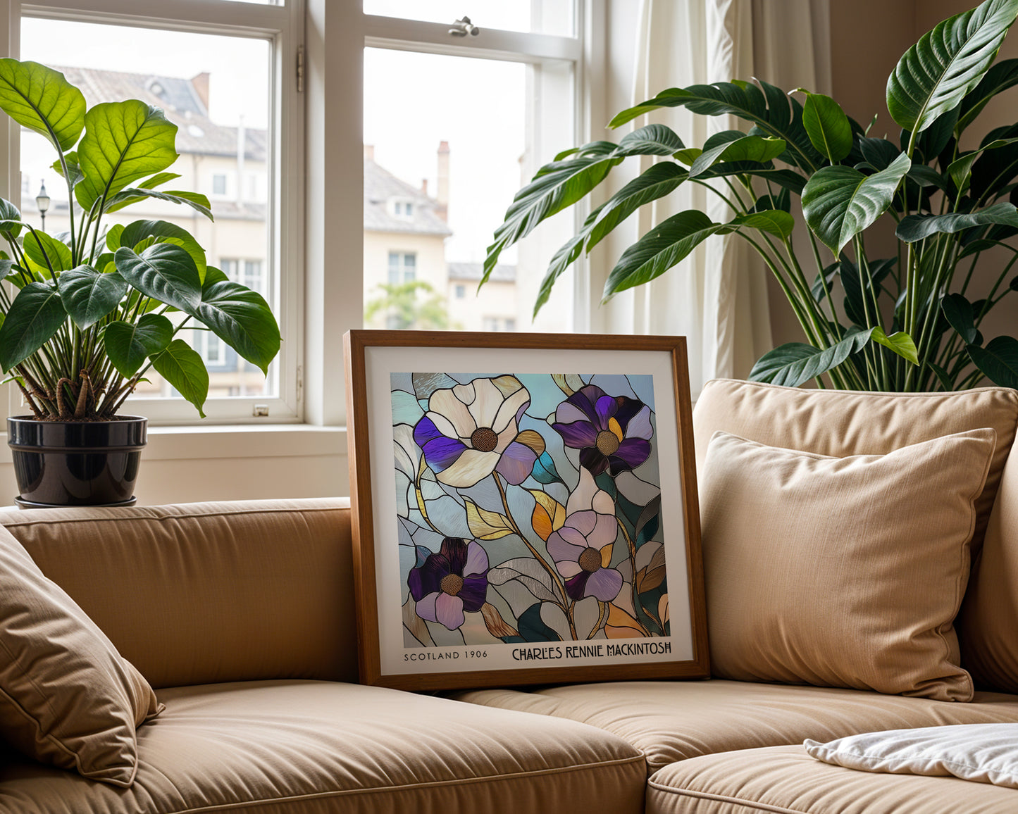 Floral Charles Rennie Mackintosh Stained Glass Print – Art Nouveau Wall Art - Art Deco Decor - Inspired Poster Print