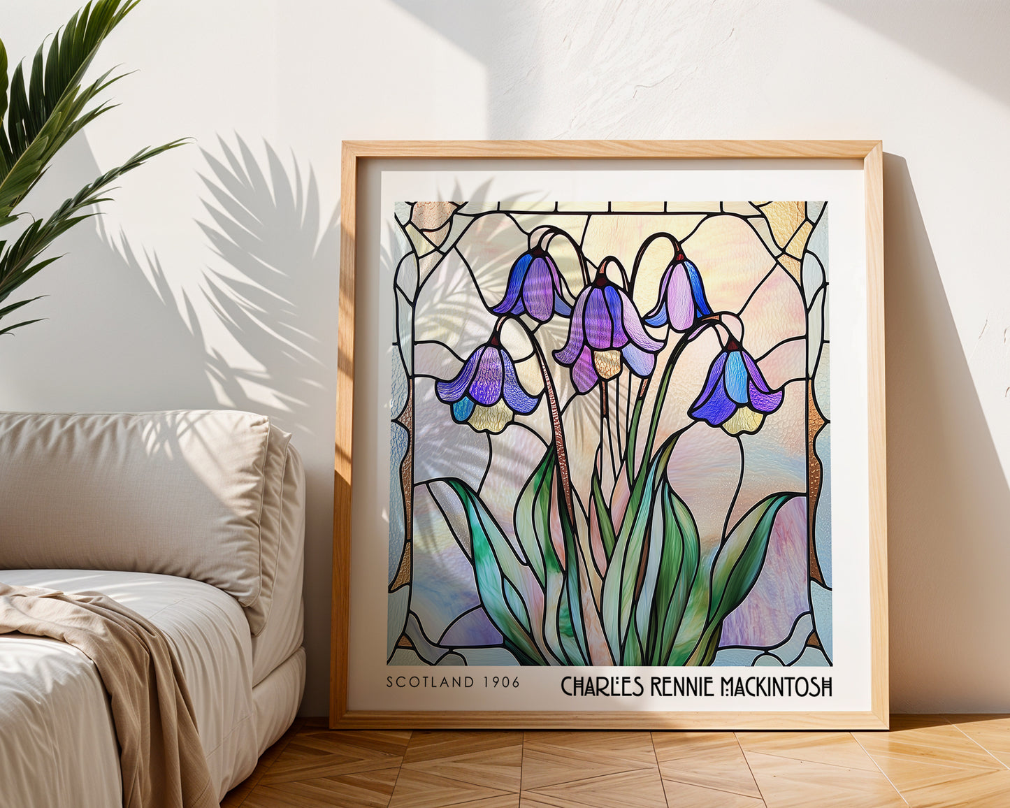 Bluebell Stained Glass Print - Rennie Mackintosh Wall Art - Art Nouveau Decor - Floral Poster