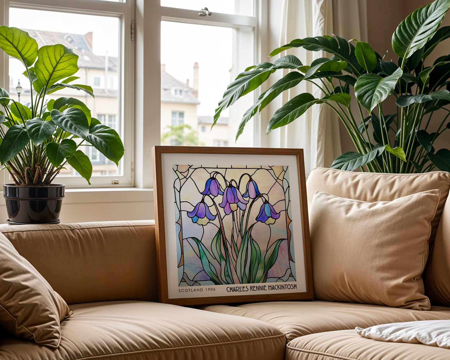 Bluebell Stained Glass Print - Rennie Mackintosh Wall Art - Art Nouveau Decor - Floral Poster