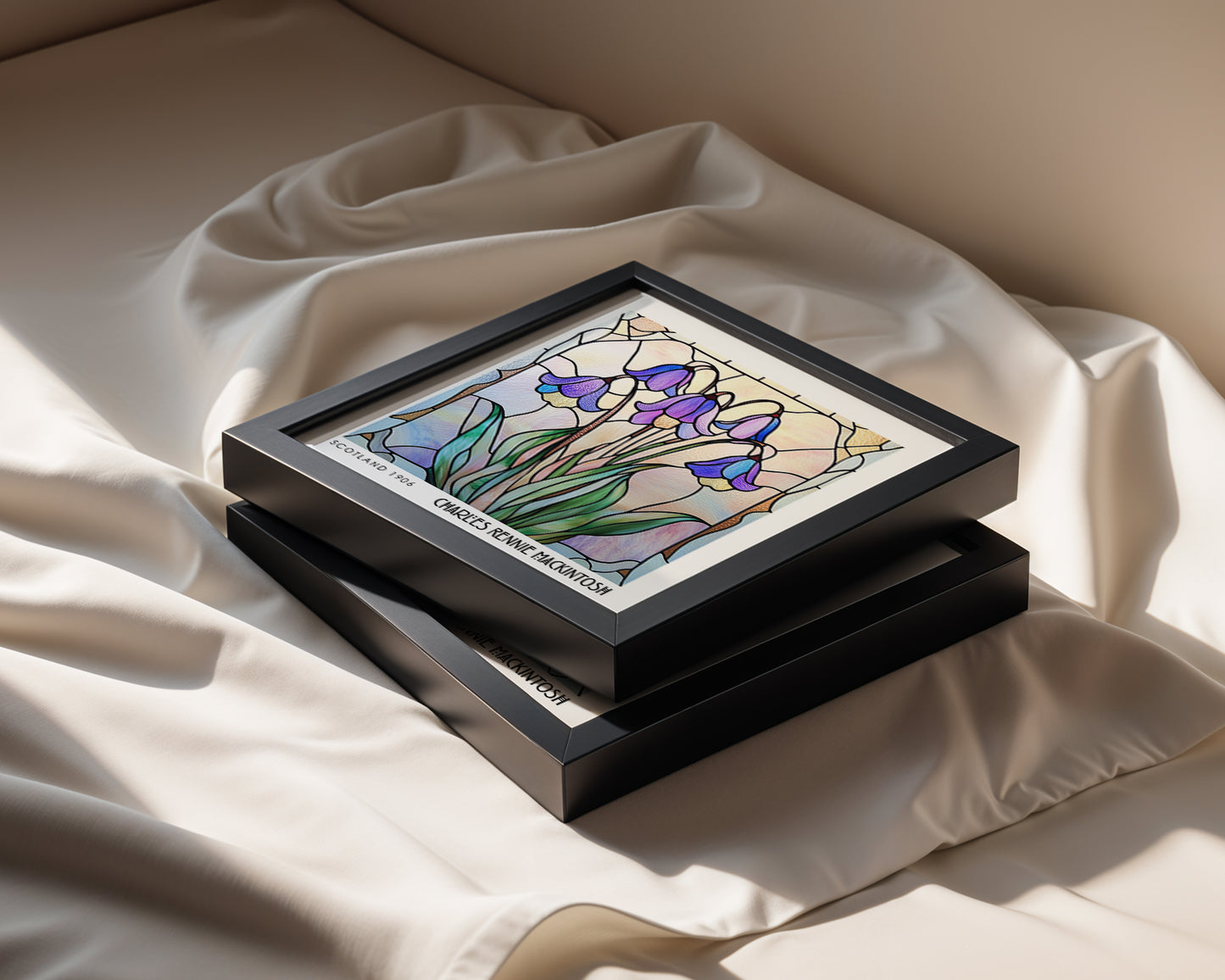 Bluebell Stained Glass Print - Rennie Mackintosh Wall Art - Art Nouveau Decor - Floral Poster