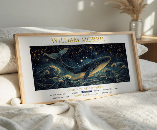 William Morris Whale Panoramic Print, William Morris Exhibition Print, William Morris Poster, Vintage Celestial Wall Art, Textiles Art
