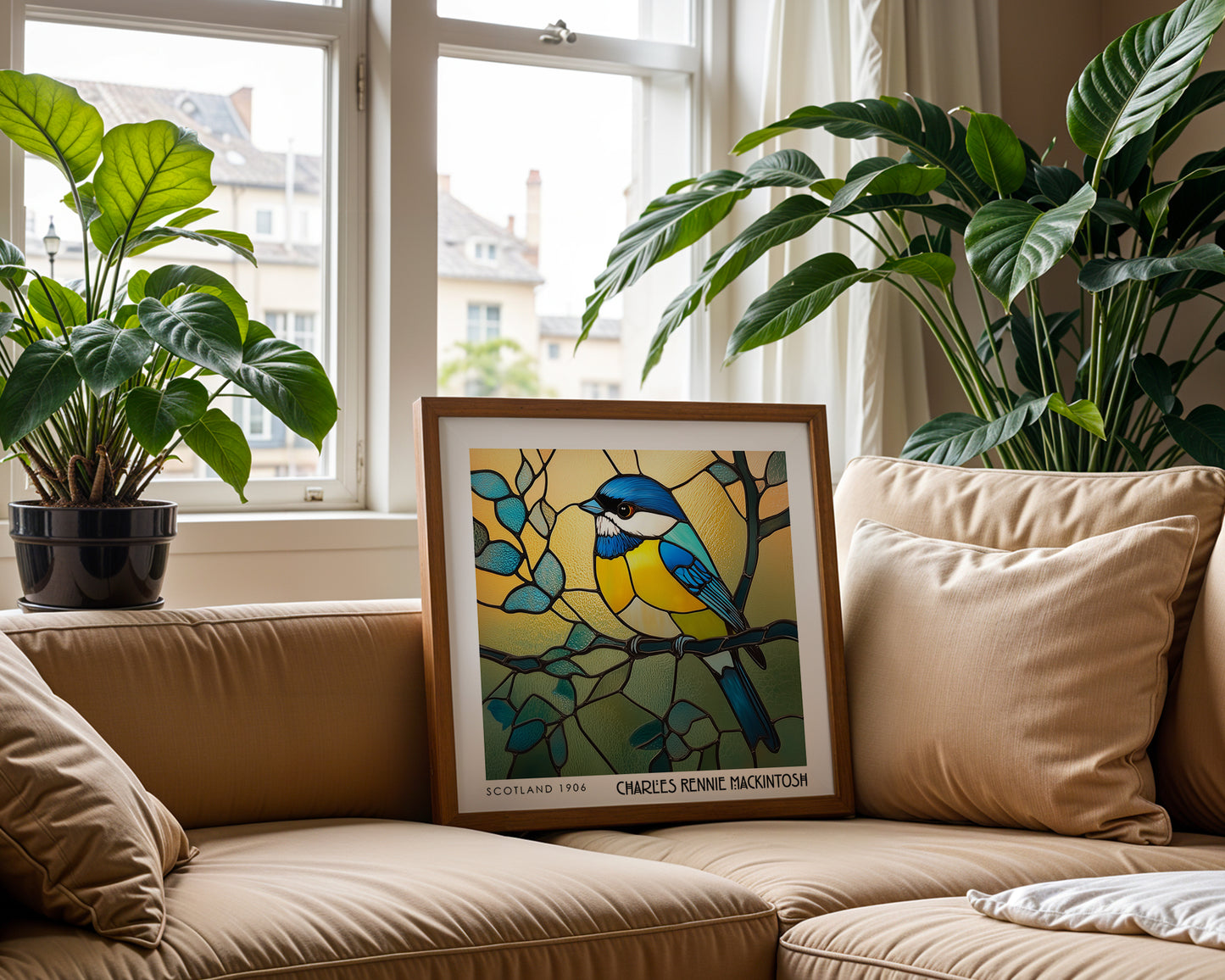 Bird Stained Glass Print - Rennie Mackintosh Wall Art - Art Nouveau Decor - Animal Poster