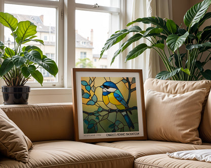 Bird Stained Glass Print - Rennie Mackintosh Wall Art - Art Nouveau Decor - Animal Poster
