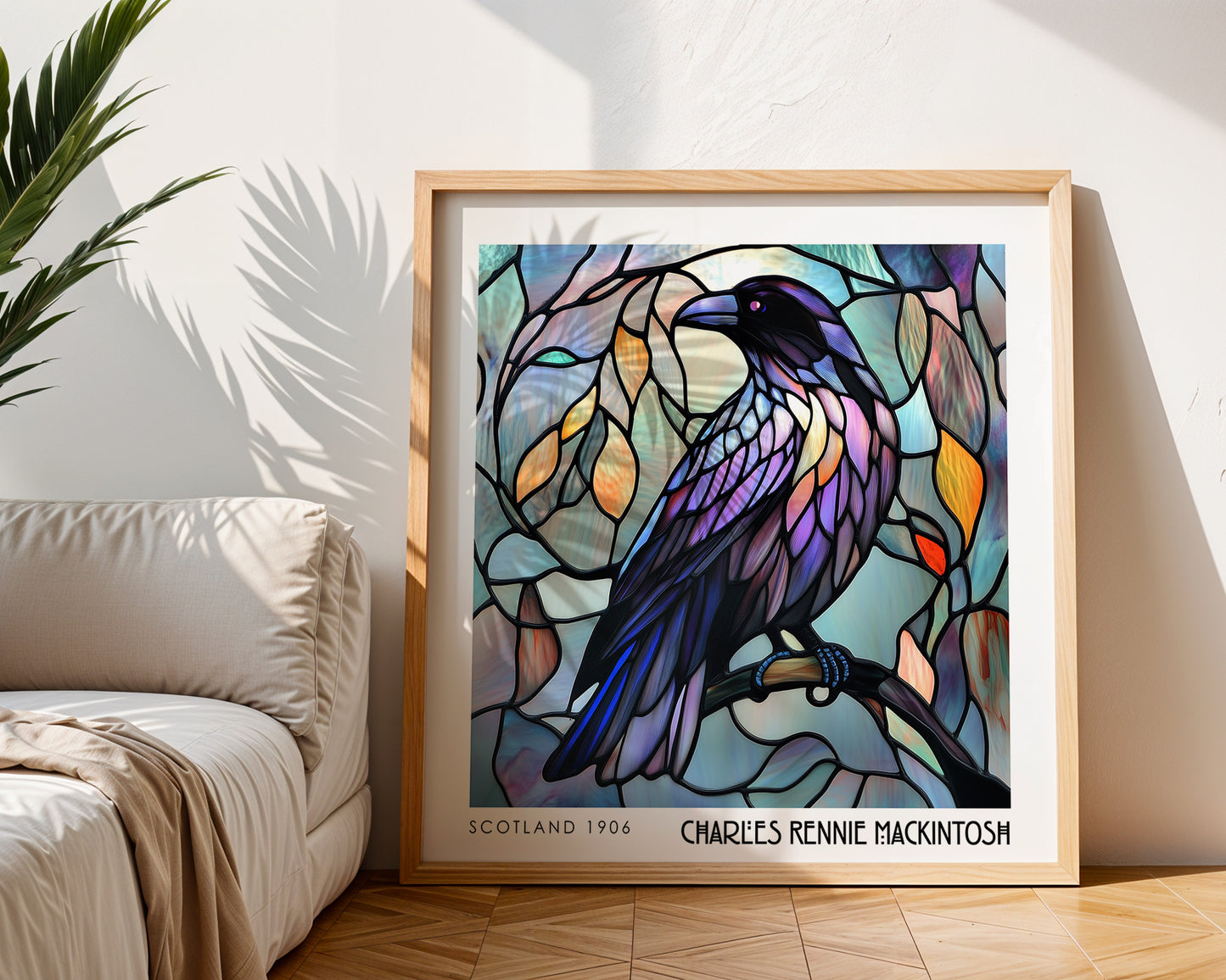 Raven Stained Glass Print - Rennie Mackintosh Wall Art - Art Nouveau Decor - Bird Poster