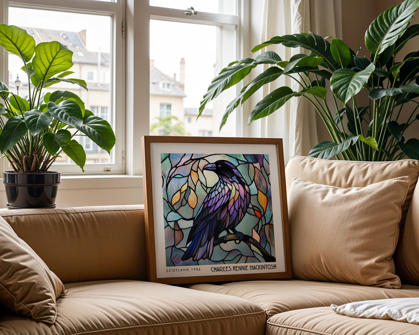 Raven Stained Glass Print - Rennie Mackintosh Wall Art - Art Nouveau Decor - Bird Poster