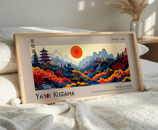 Panoramic Japanese Print - Modern Japanese Art - Red Sun Japan Landscape, Museum Exhibition Print, Zen Wall Decor