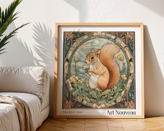 Squirrel Art Nouveau Print – Vintage French Wall Art - Classic Art Decor - Gallery Wall Poster  -Woodland Print