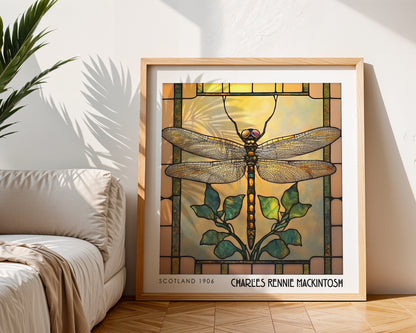 Dragonfly Charles Rennie Mackintosh Print - Art Nouveau Poster - Stained Glass Style Wall Art